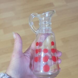 Hazel Atlas Small Glass Pitcher with Red Polka Dots